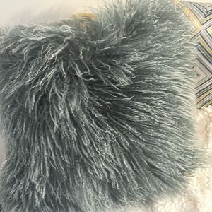 Mon Château Stormy Gray Ombré Tibetan Lamb Fur Shaggy Boho Pillow 17"x17"